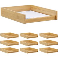 10 x Dokumentenablage Holz, din A4 Papierfach, Büro, Schreibtisch, flach, Briefablage Bambus, BxT: 25x33 cm, natur von RELAXDAYS