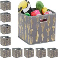 10 x Faltbox, Aufbewahrungsbox quadratisch, HxBxT: 29 x 28,5 x 28,5 cm, für Regal, Ordnungsbox ohne Deckel, grau/gold von RELAXDAYS