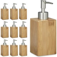 10 x Seifenspender Bambus, eckig, manueller Pumpspender, hbt: 18 x 6,5 x 8 cm, nachfüllbar, Lotionspender, natur von RELAXDAYS