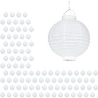 100 x LED Lampions weiß, batteriebetrieben, Lampion Set für Draußen & Drinnen, zum Aufhängen, Papierlaterne, Ø 20cm, white von RELAXDAYS