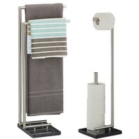 2 tlg. Badezimmer Set pierre, Handtuchhalter ohne Bohren, Toilettenpapierhalter freistehend, Handtuchständer aus Marmor von RELAXDAYS