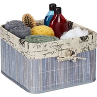 2 x Aufbewahrungskorb, Bambus und Polyester, h x b x t: 20 x 31 x 31 cm, Körbchen mit Griffloch, Regalkorb, grau/creme von RELAXDAYS