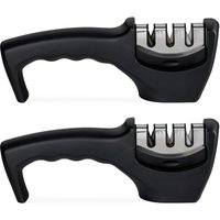 2 x Messerschleifer mit 3 Stufen, manueller Messerschärfer, für Keramik- & Stahlmesser, Grob- & Feinschliff, schwarz von RELAXDAYS