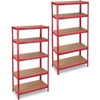 2 x Schwerlastregal, Traglast 1325 kg, 5 Ebenen, zum Stecken, Keller, Garage, HxBxT: 180 x 90 x 45 cm, Stahl, mdf, rot von RELAXDAYS