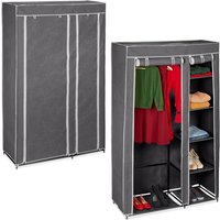 2 x Stoffschrank, mit Kleiderstange & 5 Fächern, HBT: 174 x 107 x 42,5 cm, stabiler Faltschrank mit Bezug, grau von RELAXDAYS