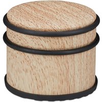 Relaxdays - 2 x Türstopper, für schwere Türen & Fenster, Edelstahl & Gummi, Holzoptik, hoher Bodenpuffer, ∅ 9,5 cm, hellbraun von RELAXDAYS