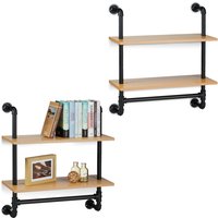 2 x Wandregal Industrie, 2 Ablagen, Bücherregal zur Wandmontage, Vintage, Retro-Look, HBT: 68,5 x 60 x 24 cm, natur von RELAXDAYS