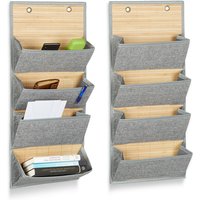 2x Wandorganizer im Set, Hängeaufbewahrung, Türgarderobe, Zeitungshalter, Türorganizer, Aufbewahrungskörbchen, grau von RELAXDAYS