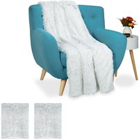 Relaxdays - 3 x Felldecke Kunstfell, Kuscheldecke für Couch, Bett, flauschige xxl Deko Tagesdecke, Größe 150x200 cm, weiß/grau von RELAXDAYS