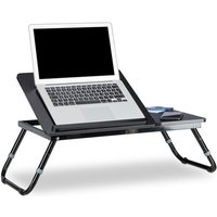 3 x Laptoptisch fürs Bett, verstellbar, Betttablett klappbar, Leseklappe und Ablage, HxBxT: 40 x 75 x 35 cm, schwarz von RELAXDAYS