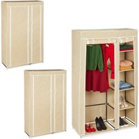 3 x Stoffschrank, mit Kleiderstange & 5 Fächern, hbt: 174 x 107 x 42,5 cm, stabiler Faltschrank mit Bezug, beige von RELAXDAYS