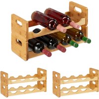 3 x Weinregal, platzsparende Weinablage für je 8 Flaschen, quer, Flaschenregal aus Bambus, HBT 24 x 47 x 18 cm, natur von RELAXDAYS