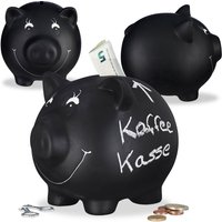 3x Sparschwein, zum Beschriften, Keramik, Kreide, Hochzeit, Geburtstag, Taufe, Spardose, HxBxT: 14 x 17 x 13 cm, schwarz von RELAXDAYS