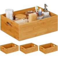 4 x Aufbewahrungskiste Bambus, stabil, offen, Ordnungsbox ohne Deckel, h x b x t: 14 x 40 x 30 cm, Bambuskiste, natur von RELAXDAYS