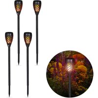 4 x Gartenfackel Solar, Außenbeleuchtung für Garten, tanzende Flamme, mit Erdspießen, led Fackeln, h: 78 cm, schwarz von RELAXDAYS