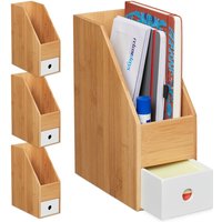 4 x Stehsammler, für A4 Papier, Büro Organizer Bambus, mdf, Zeitschriftensammler, HxBxT: 30 x 12 x 23 cm, natur-weiß von RELAXDAYS