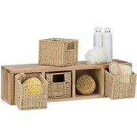 Wandregal Walnuss im 4er Set, Regalsystem, je 4 Körbe zum Herausnehmen, für Bad, Küche oder Wohnzimmer, natur - Relaxdays von RELAXDAYS