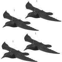 4er Set Taubenschreck Krähe, Dekofigur als Vogelscheuche, fliegender Rabe für Taubenabwehr, Gartenfigur Vogel, schwarz von RELAXDAYS