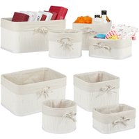 Relaxdays - 8 tlg Aufbewahrungskorb Set, aus Bambus mit Stoffbezug, 4 Größen, für Regal & Schrank, Bad, Kosmetik & Handtücher, weiß von RELAXDAYS