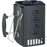Anzündkamin Grill, mit Sicherheitsgriff & Haltebügel, hbt: 27 x 28 x 17 cm, Anzündhilfe Grillkohle, schwarz - Relaxdays von RELAXDAYS