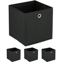 Aufbewahrungsbox, 4er Set, faltbar, HxBxT: 30 x 30 x 30 cm, Stoffbox mit Griffloch, Regalbox offen, schwarz - Relaxdays von RELAXDAYS