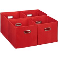 Aufbewahrungsbox 4er Set, faltbare Regalboxen, HxBxT: 30 x 30 x 30 cm, mit Griffen, Faltboxen für Regale, rot - Relaxdays von RELAXDAYS