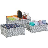 Aufbewahrungskorb 3er Set, Körbchen in 3 Größen, geflochten, Korb Badezimmer, Dekokorb Kunststoff, weiß-grau - Relaxdays Aufbewahrungskorb 3er Set, Körbchen in 3 Größen, geflochten, Korb Badezimmer, Dekokorb Kunststoff, weiß-grau - Relaxdays von RELAXDAYS