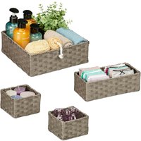 Relaxdays - Aufbewahrungskorb geflochten, 4er Set, 3 Größen, Badezimmerkorb, Schrank & Regal, Papierseil, Dekokörbe, grau Relaxdays - Aufbewahrungskorb geflochten, 4er Set, 3 Größen, Badezimmerkorb, Schrank & Regal, Papierseil, Dekokörbe, grau von RELAXDAYS