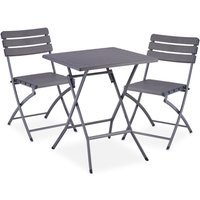 Balkonmöbel Set, 3-teilig, 1 Tisch & 2 Stühle, klappbar, Gartengarnitur Holzoptik, Stahl & Kunststoff, grau - Relaxdays von RELAXDAYS