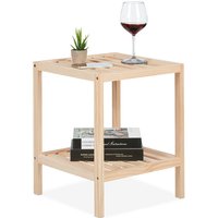 Beistelltisch, Holz, HxBxT: 50 x 40 x 40 cm, Wohnzimmertisch mit 2 Ablagen, quadratischer Ablagetisch, natur - Relaxdays von RELAXDAYS