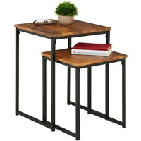 Relaxdays - Beistelltisch 2er Set, stapelbar, Industrie Design, Satztisch 2 Größen, quadratisch, Metall, braun/schwarz von RELAXDAYS
