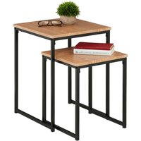 Beistelltisch 2er Set, stapelbar, Industrie Design, Satztisch 2 Größen, quadratisch, Metall, hellbraun/schwarz - Relaxdays von RELAXDAYS