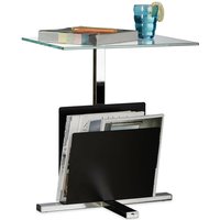 Beistelltisch mit Zeitungsständer, Metall, Glas Couchtisch, Zeitungsablage, HxBxT: 53 x 46 x 36 cm, schwarz - Relaxdays von RELAXDAYS