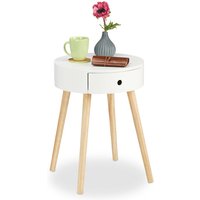 Relaxdays Beistelltisch rund, Schublade, skandinavisches Design, Couchtisch oder Nachttisch, HxØ: 52 x 40 cm, Holz, weiß von RELAXDAYS