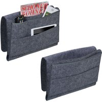 Betttasche, 2er Set, 4 Fächer, Klettverschluss, Aufbewahrung für Bett & Sofa, Bett Organizer, Filz, dunkelgrau - Relaxdays von RELAXDAYS