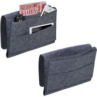 Betttasche, 2er Set, 4 Fächer, Klettverschluss, Aufbewahrung für Bett & Sofa, Bett Organizer, Filz, dunkelgrau - Relaxdays von RELAXDAYS