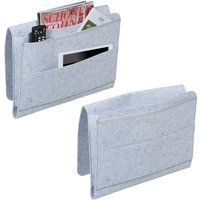 Betttasche, 2er Set, 4 Fächer, Klettverschluss, Aufbewahrung für Bett & Sofa, Bett Organizer, Filz, hellgrau - Relaxdays von RELAXDAYS