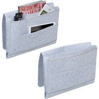 Relaxdays - Betttasche, 2er Set, 4 Fächer, Klettverschluss, Aufbewahrung für Bett & Sofa, Bett Organizer, Filz, hellgrau von RELAXDAYS
