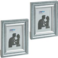 Bilderrahmen 2er Set, 13x18 cm, Hoch- & Querformat, Fotorahmen zum Aufhängen, Hinstellen, Passepartout, silber - Relaxdays von RELAXDAYS