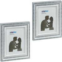 Relaxdays - Bilderrahmen 2er Set, 15x20 cm, Hoch- & Querformat, Fotorahmen zum Aufhängen, Hinstellen, Passepartout, silber von RELAXDAYS