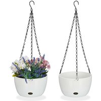 Relaxdays - Blumenampel mit Wasserspeicher, 2er Set, HxD 56x20,5 cm, außen & innen, hängender Blumentopf, Kunststoff, weiß von RELAXDAYS