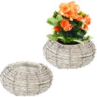 Blumentopf, 2er Set, Rattan, Pflanzentöpfe mit Folie, HxD: 10 x 20 cm, runde Pflanzkörbe für innen, weiß/natur - Relaxdays von RELAXDAYS