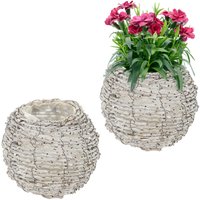 Blumentopf, 2er Set, Rattan, Pflanzentöpfe mit Folie, HxD: 17 x 20 cm, runde Pflanzkörbe für innen, weiß/natur - Relaxdays von RELAXDAYS