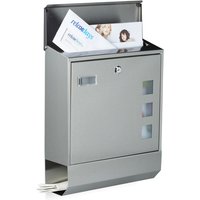 Relaxdays - Briefkasten Edelstahl mit Zeitungsfach, Namensschild, Sichtfenster, HxBxT: 42 x 35 x 12,5 cm, Design, silber von RELAXDAYS
