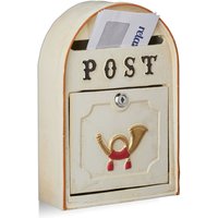 Briefkasten antik, Western Vintage Style, Shabby-Chic, Posthorn-Relief, Metall, HxBxT: 30 x 20 x 8 cm, beige - Relaxdays von RELAXDAYS