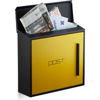 Briefkasten gelb modern Zweifarben Design, DIN-A4 Einwurf, Stahl, groß, HxBxT: 33 x 35 x 12,5 cm, schwarz-gelb - Relaxdays von RELAXDAYS