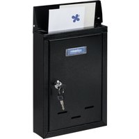 Relaxdays - Briefkasten mit Namensschild, Metall, mit 2 Schlüsseln, Postkasten schmal, HxBxT: 30,5 x 21 x 7 cm, schwarz von RELAXDAYS