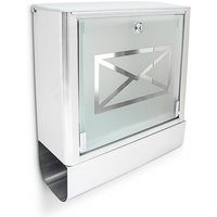 Briefkasten mit Zeitungsfach, Postkasten aus Edelstahl und Glas, Mit Motiv, hbt: ca. 40 x 35 x 14 cm, silber / grau - Relaxdays von RELAXDAYS