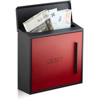 Briefkasten rot modern Zweifarben Design, DIN-A4 Einwurf, Stahl, groß, HxBxT: 33 x 35 x 12,5 cm, schwarz-rot - Relaxdays von RELAXDAYS