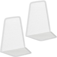 Buchstütze, 2er-Set, modernes Mesh-Design, Bücher und Ordner, Buchhalter HxBxT: 14 x 12 x 9 cm, Metall, weiß - Relaxdays Buchstütze, 2er-Set, modernes Mesh-Design, Bücher und Ordner, Buchhalter HxBxT: 14 x 12 x 9 cm, Metall, weiß - Relaxdays von RELAXDAYS